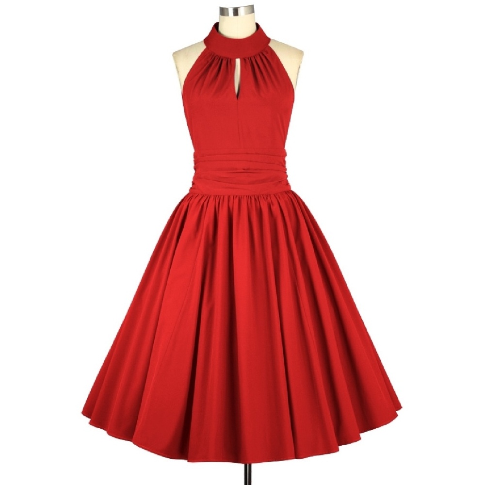 Elegant Red Halter Neck Dress
